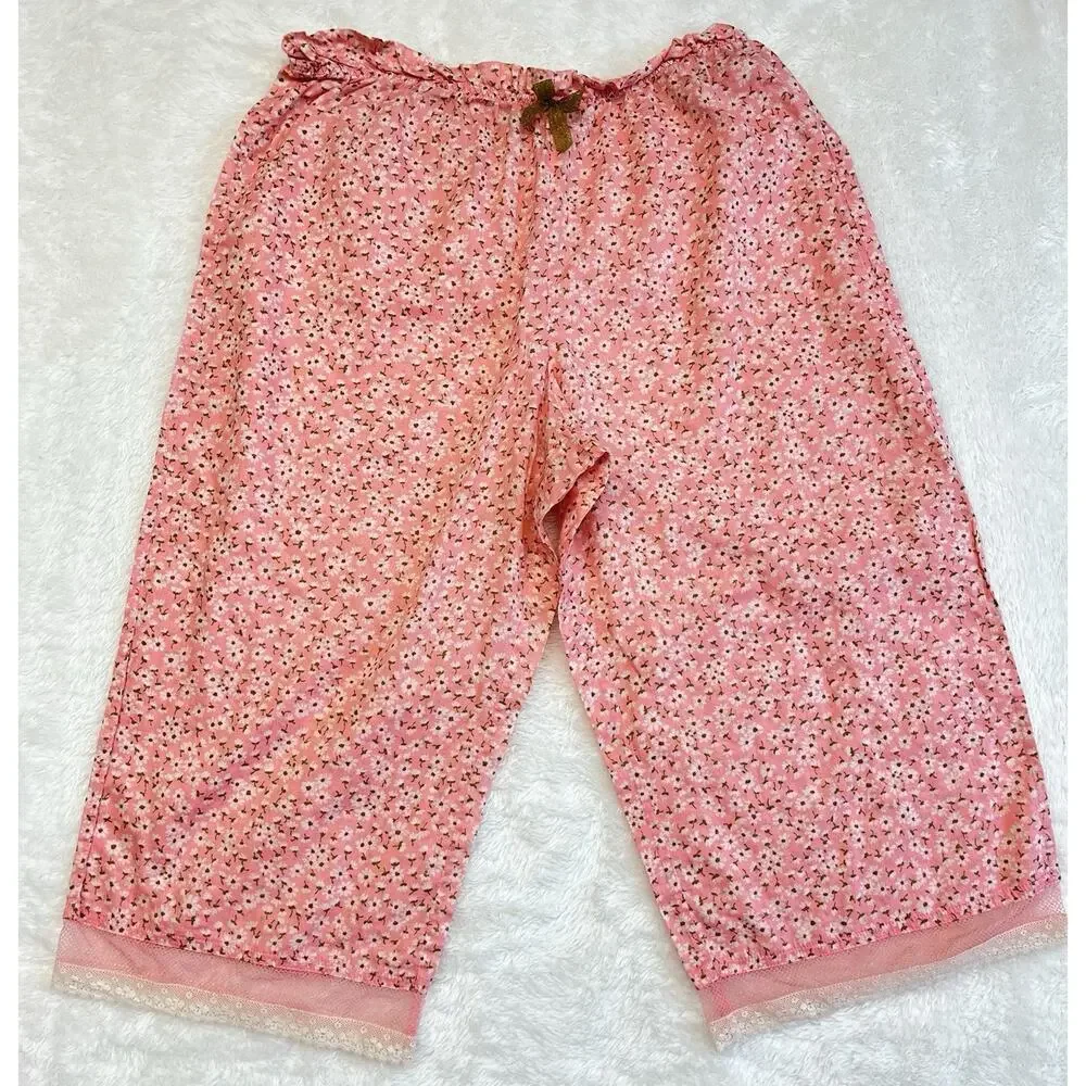 Victorias Secret Y2K Pajama Set Sz M Pink Ditsy Floral Babydoll Tank Capri Pant - Picture 8 of 15